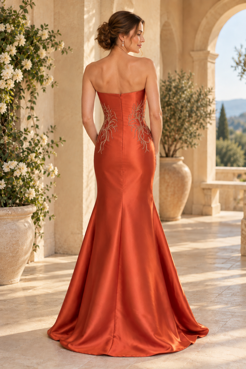 Off-Shoulder Mermaid Gown with Cape & Embroidery