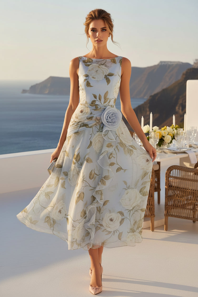 Floral Organza A-Line Dress with 3D Flower