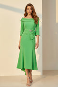 Off Shoulder Midi Dress with Bow & Flare Skirt