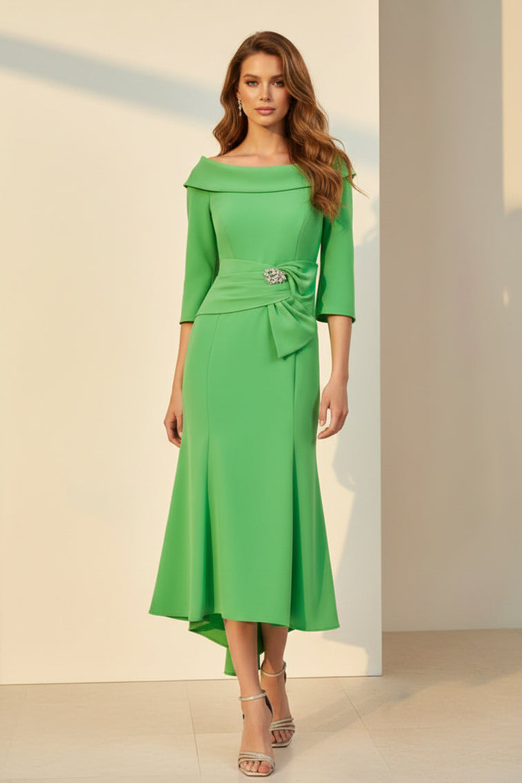 Off Shoulder Midi Dress with Bow & Flare Skirt
