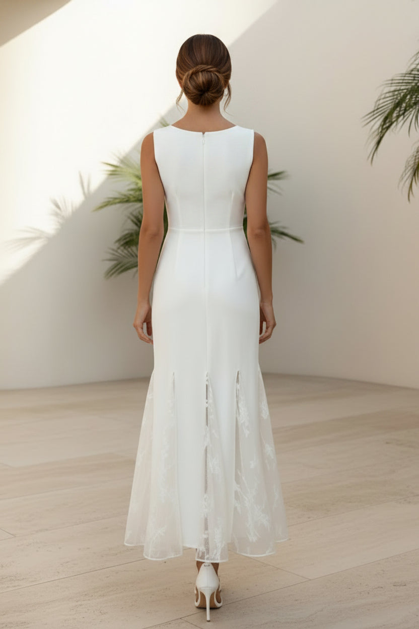 Sleeveless Mermaid Midi Dress with Lace Hem