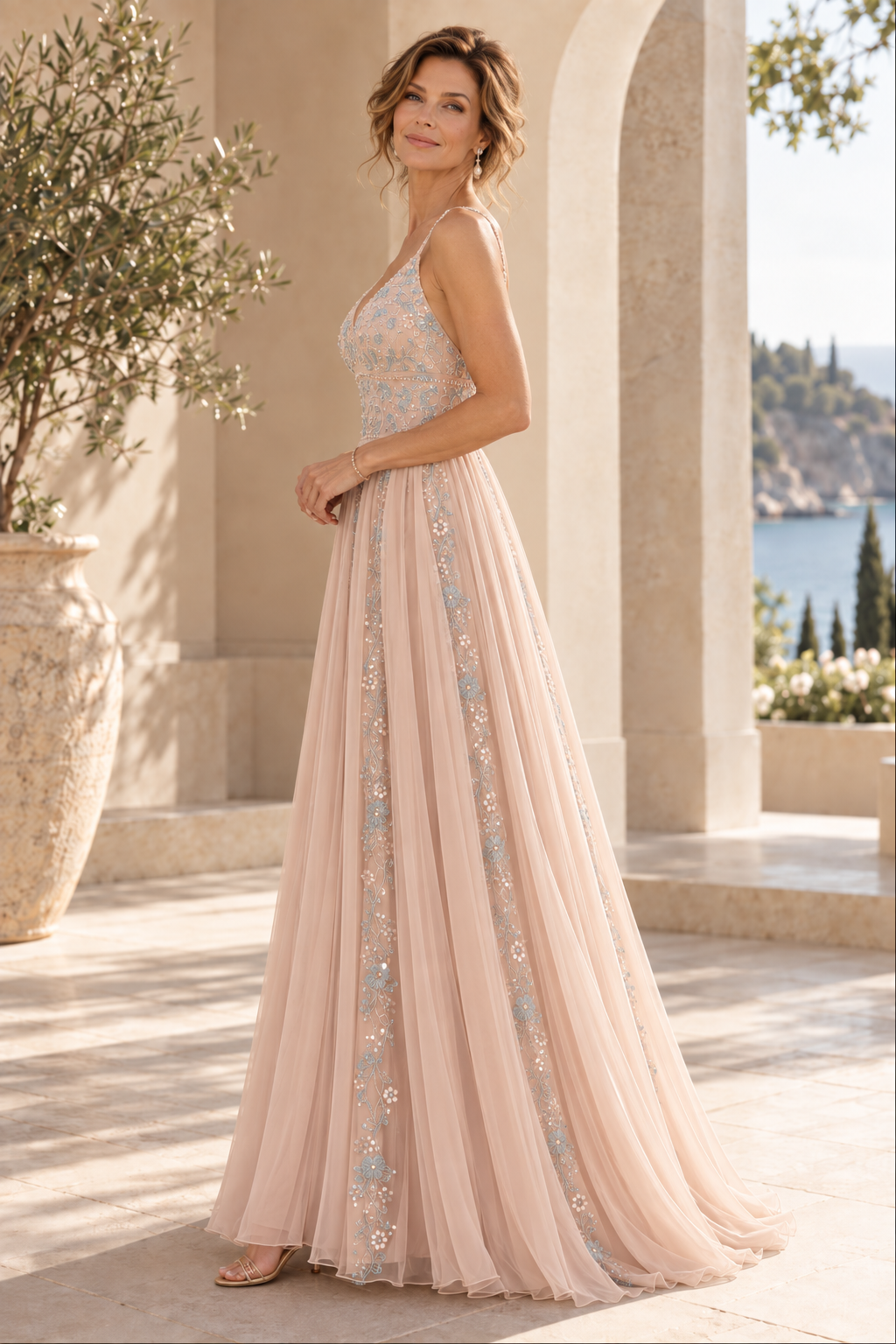 Embroidered Beaded Tulle A-Line Gown