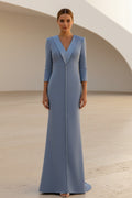 Elegant 3/4 Sleeve Column Gown with Satin Collar
