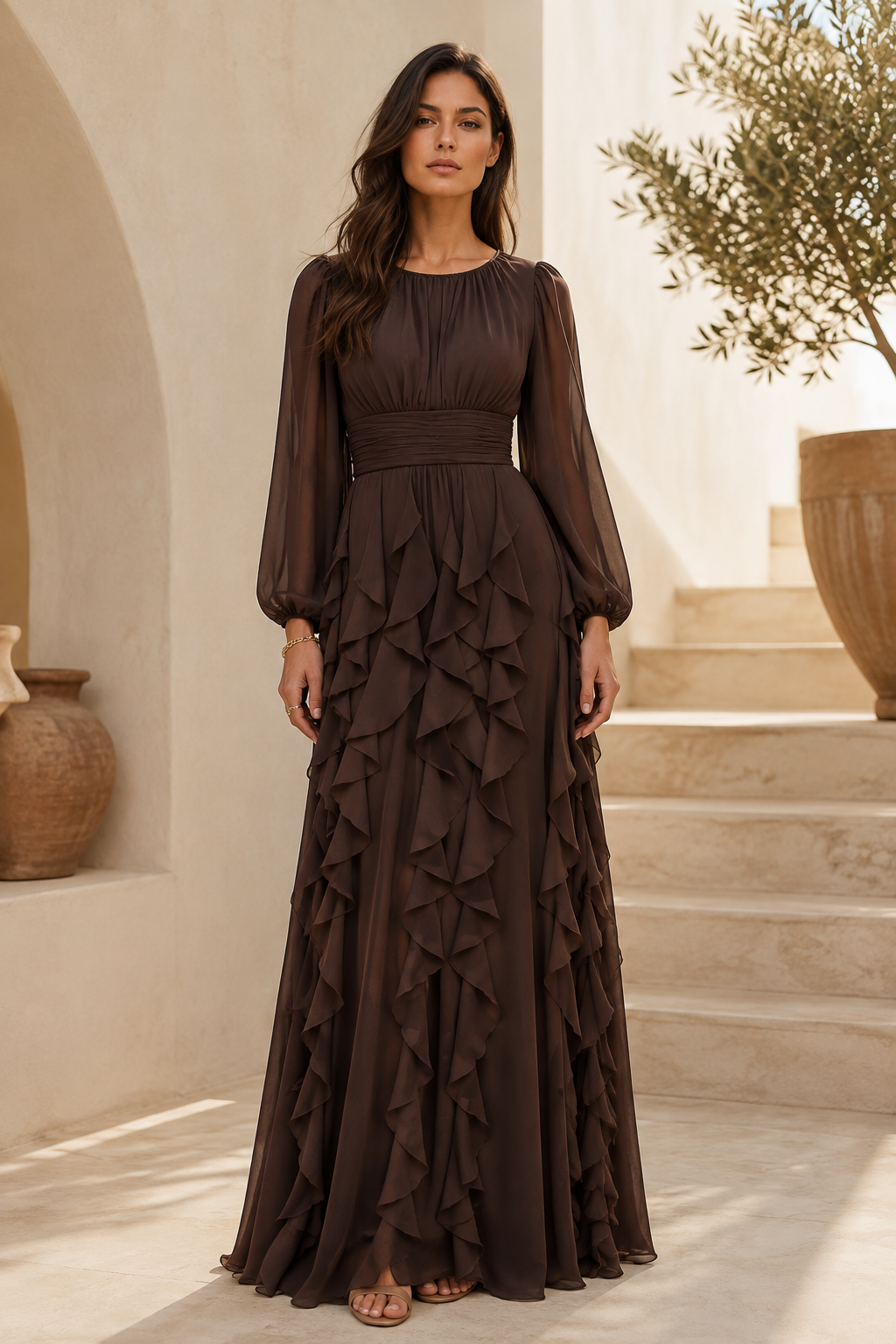 Long Sleeve Tiered Ruffle Maxi Dress