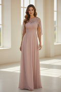 Lace Cape Sleeve Chiffon Evening Gown