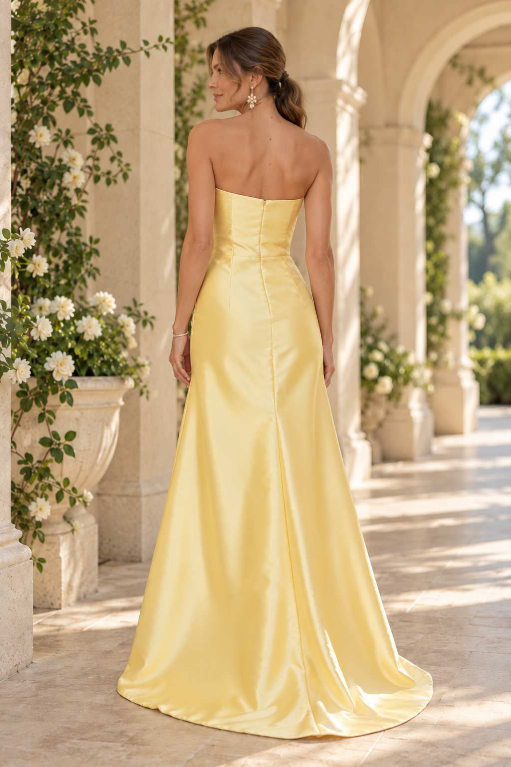 Off-the-Shoulder Cape Evening Gown with Slit