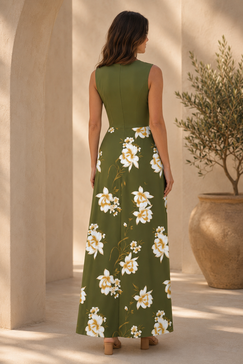 V-Neck Sleeveless Floral Print Maxi Dress