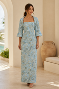 Strapless Jacquard Column Gown with Matching Jacket
