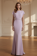 Bateau Neck Mermaid Evening Gown with Ruched Waist