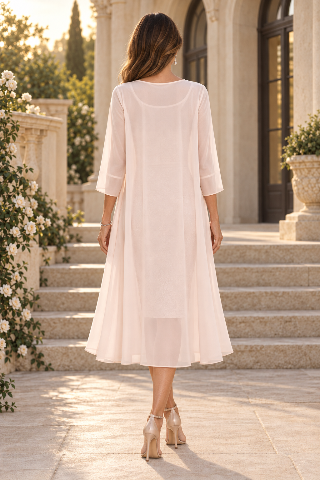 Floral Lace Sheath Dress with Chiffon Duster