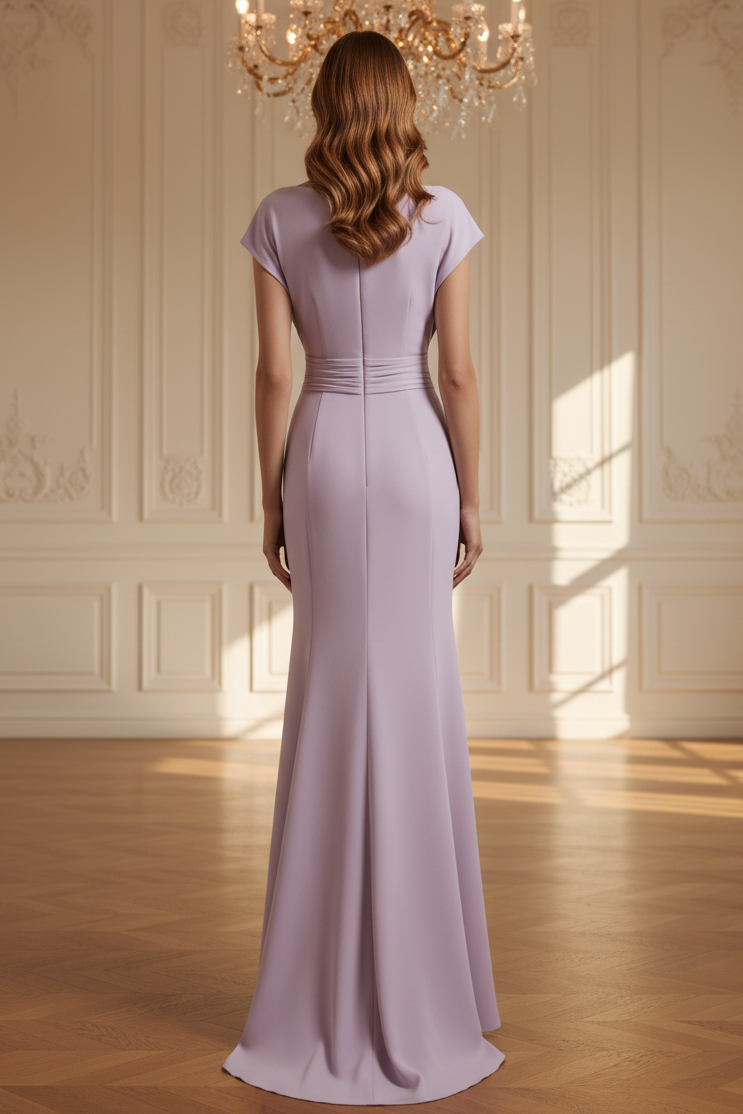 Bateau Neck Mermaid Evening Gown with Ruched Waist