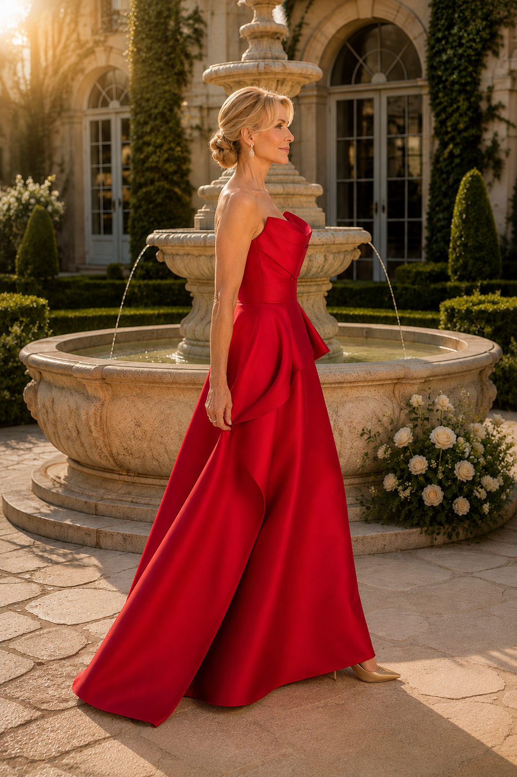 Strapless Peplum A-Line Satin Formal Gown