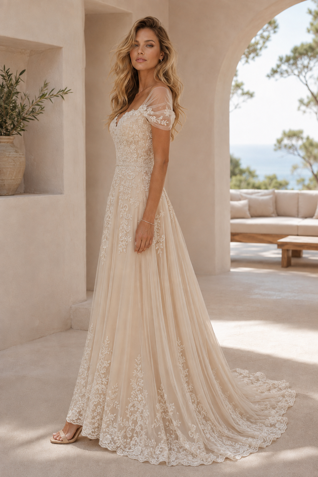 Lace Applique Off-the-Shoulder A-Line Wedding Dress