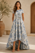 Floral High-Low A-Line Gown with 3D Flower
