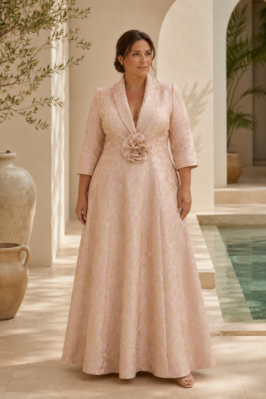 Elegant Metallic Jacquard A-Line Evening Gown