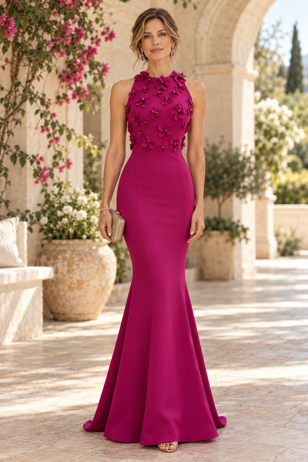 3D Floral Applique Mermaid Gown