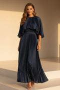 Pleated Capelet A-Line Midi Dress