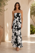 Strapless Floral Print Ruffle Maxi Dress
