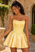 Strapless Pearl-Trimmed Satin Corset Mini Dress