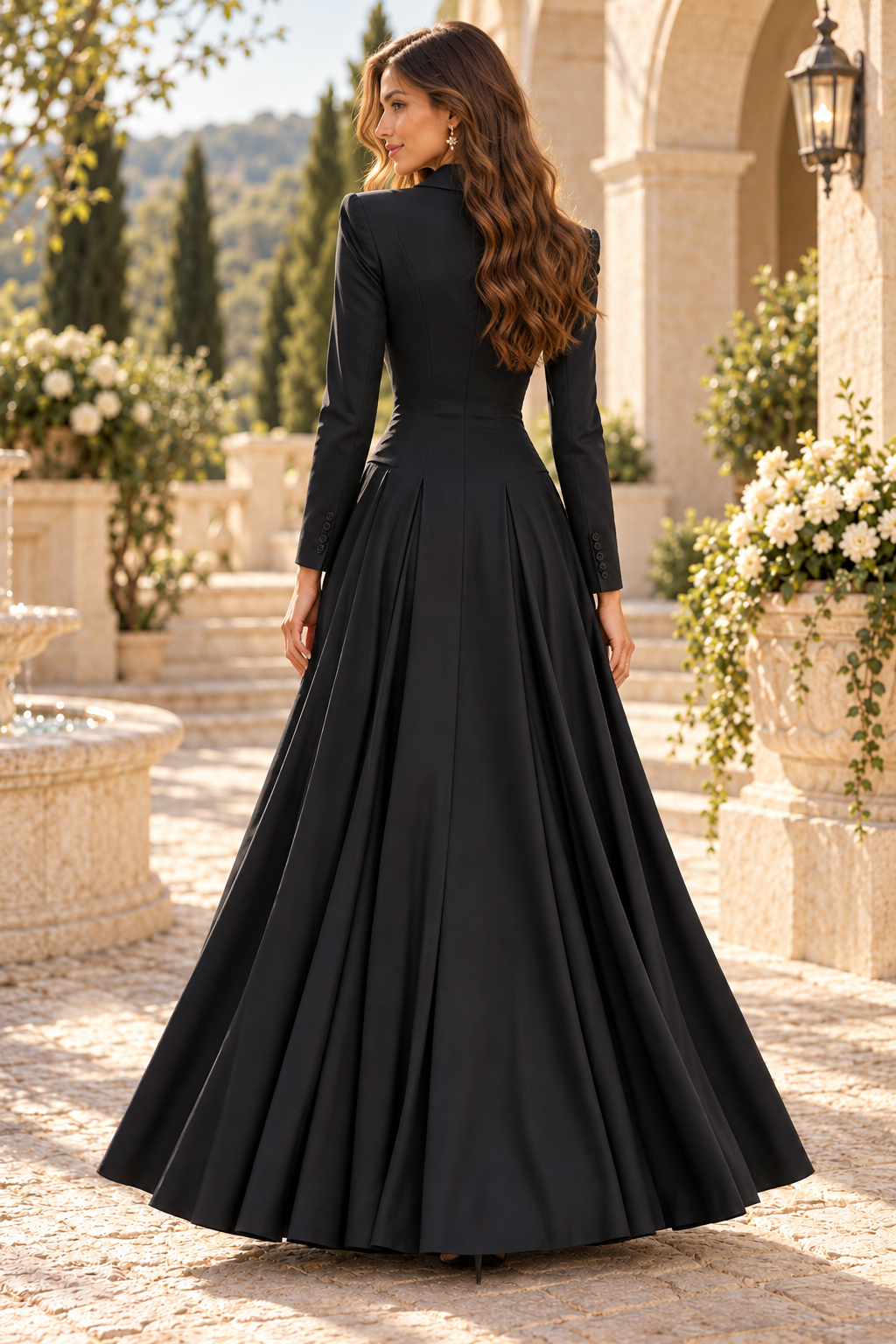 Long Sleeve Blazer Ball Gown Evening Dress