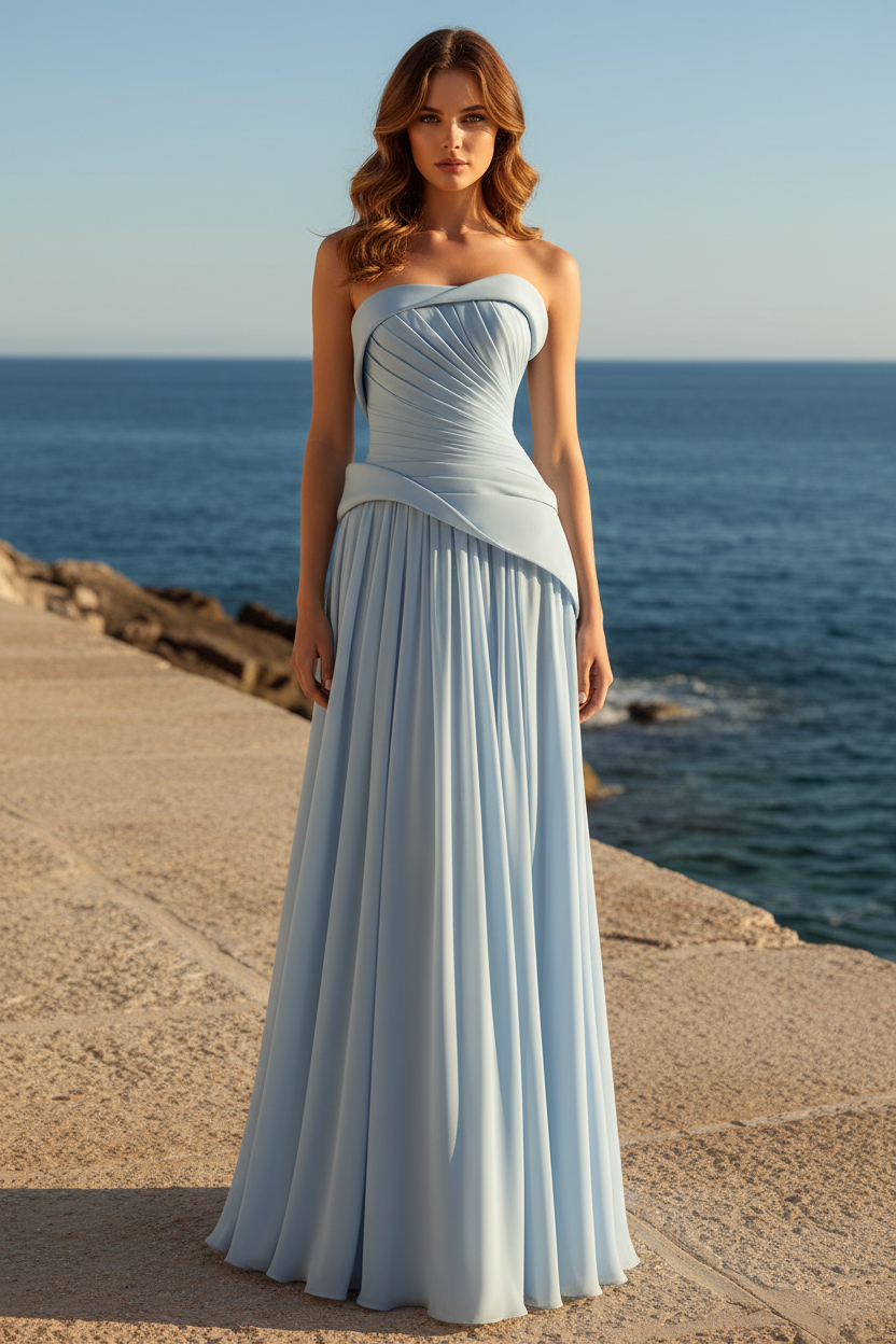 Strapless Pleated Corset A-Line Gown