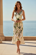 Floral Wrap Ruffle High-Low Midi Dress