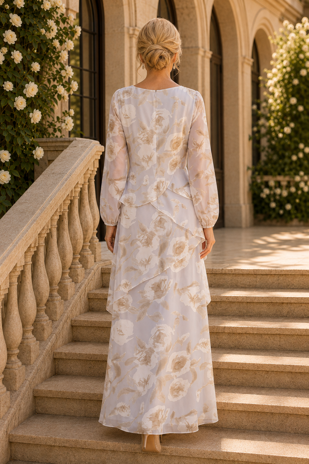 Floral Tiered Maxi Dress with Long Sleeves