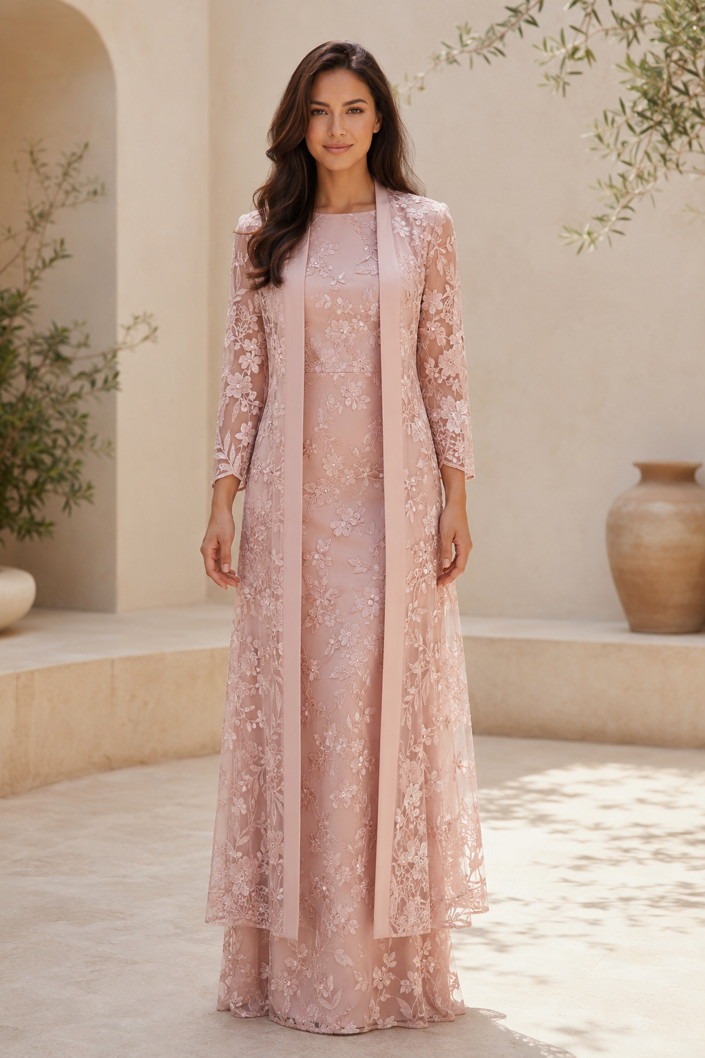 Elegant Lace Sheath Gown with Matching Jacket