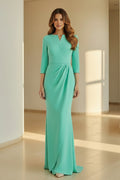 Elegant Side-Draped 3/4 Sleeve Column Gown