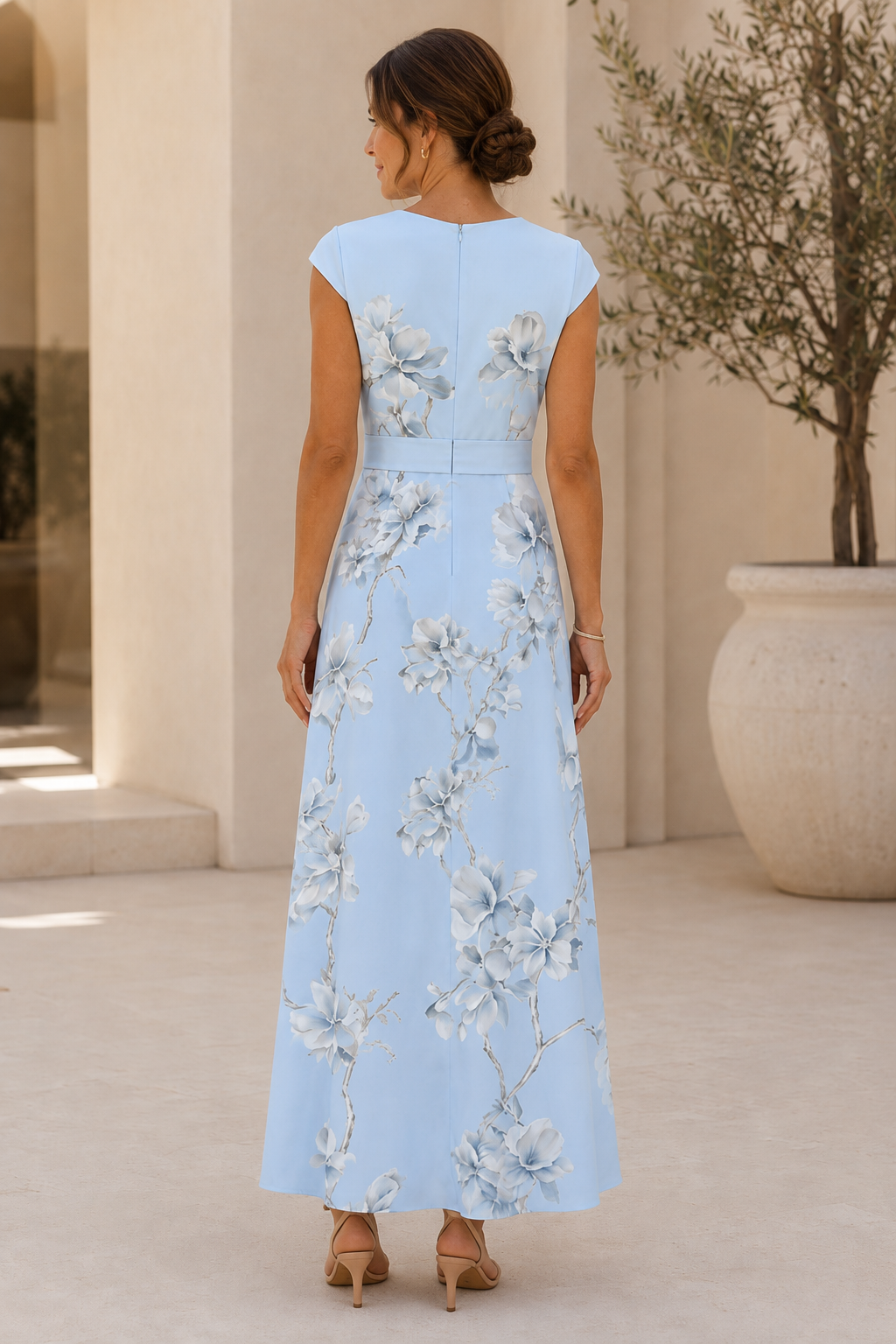 Floral Print Cap Sleeve A-Line Midi Dress