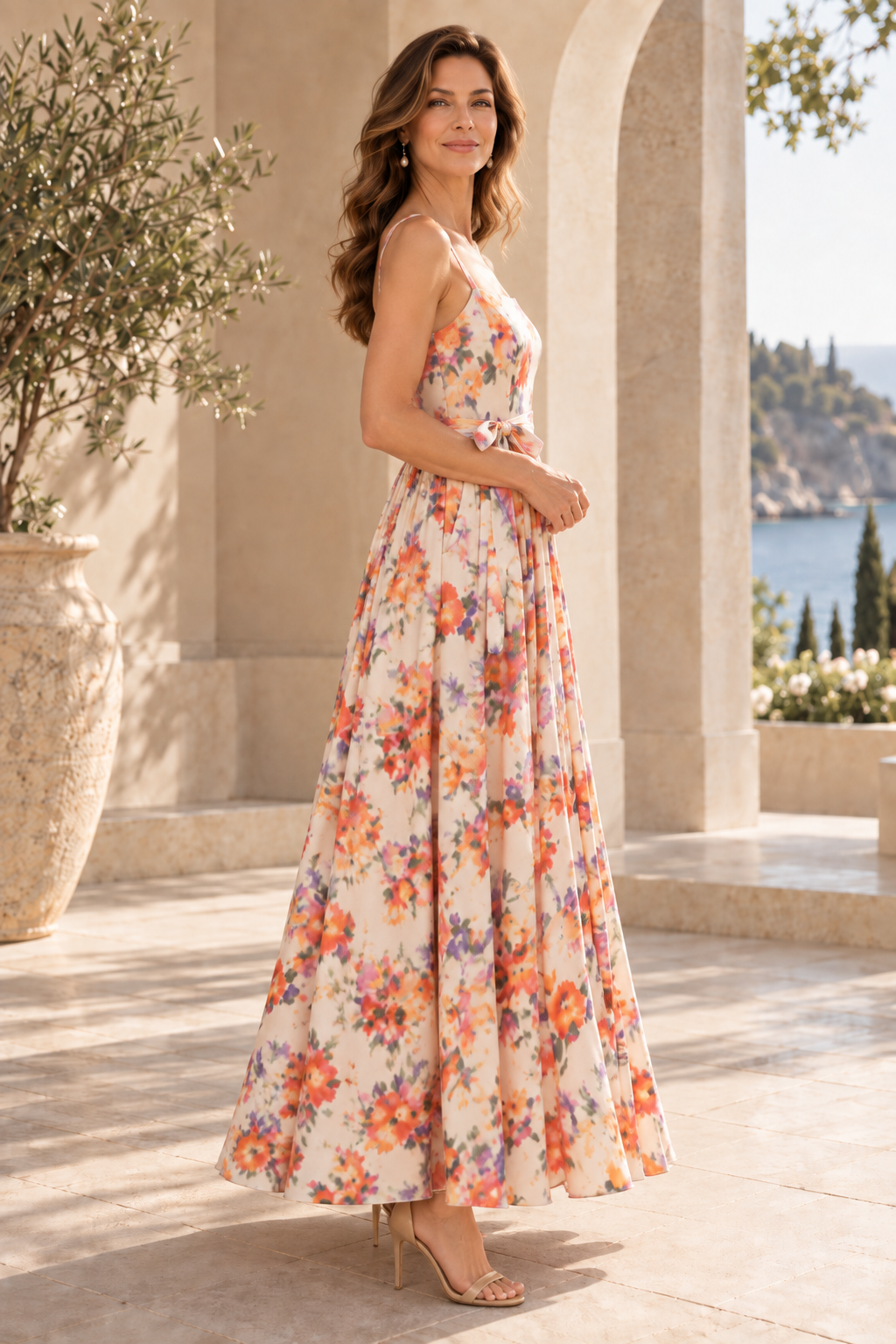 Floral Print Square Neck Maxi Dress with Pockets