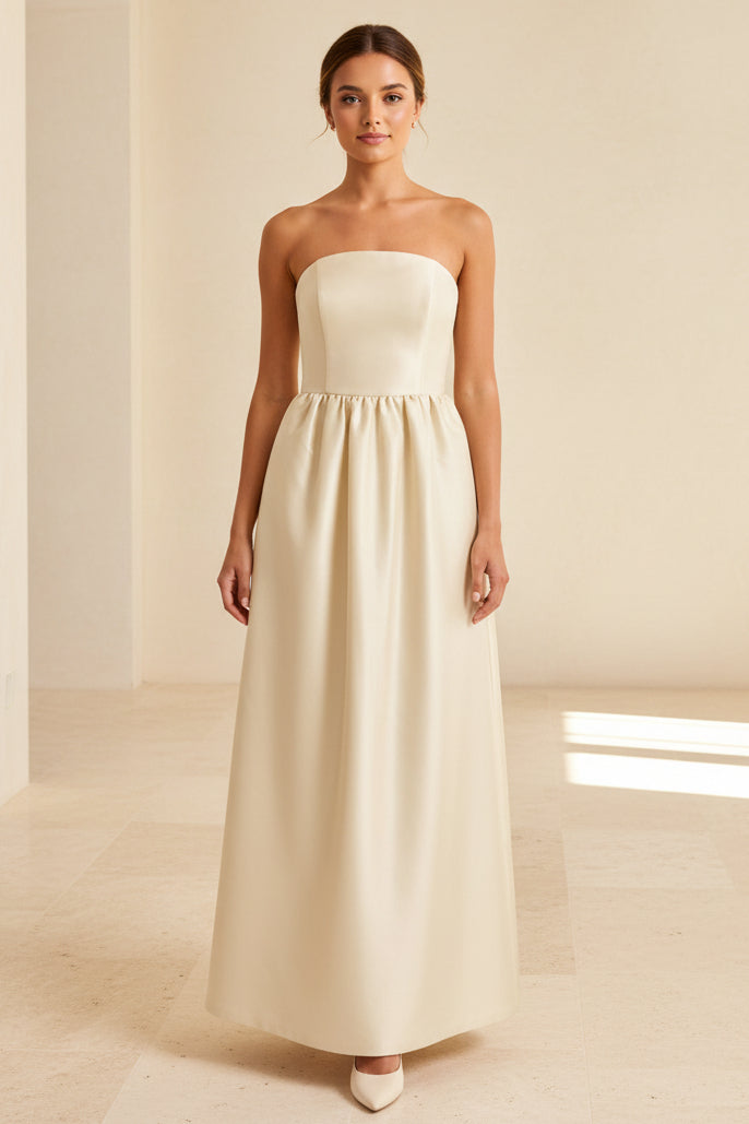 Strapless A-Line Maxi Dress with Gathered Waist