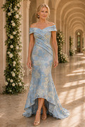 Off-the-Shoulder Floral High-Low Evening Dress