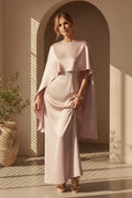 Satin Sheath Gown with Asymmetric Cape