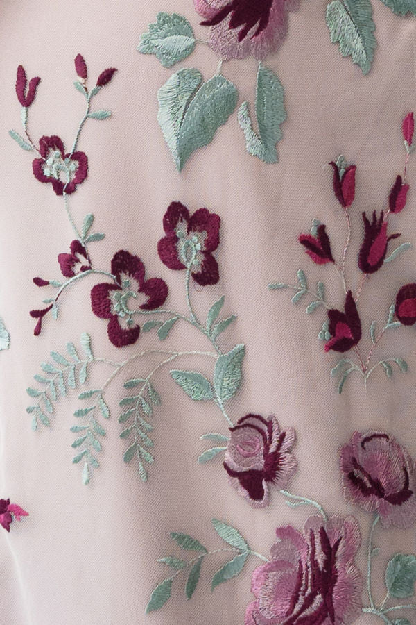 Floral Embroidered V-Neck A-Line Gown