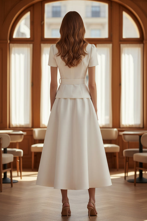 Belted Jacket A-Line Midi Dress Set