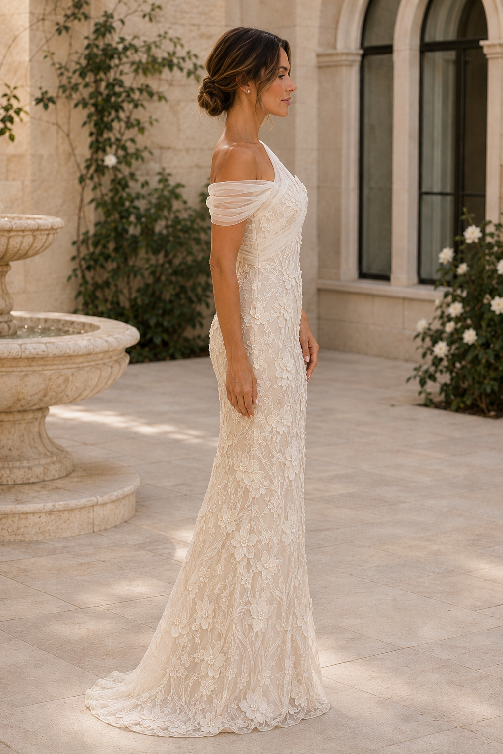One-Shoulder 3D Floral Lace Mermaid Gown