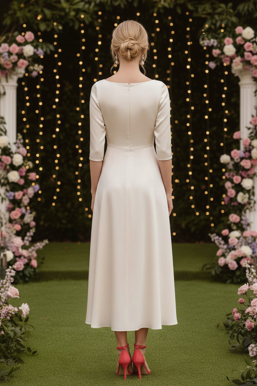 Floral Bateau Neck Asymmetrical Satin Dress