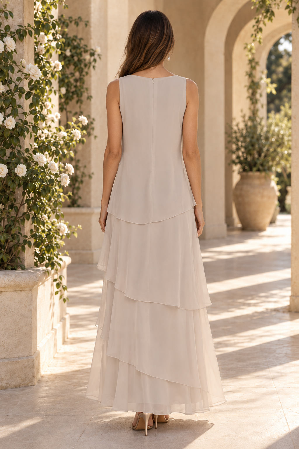 Tiered Maxi Dress with Sheer Jacket