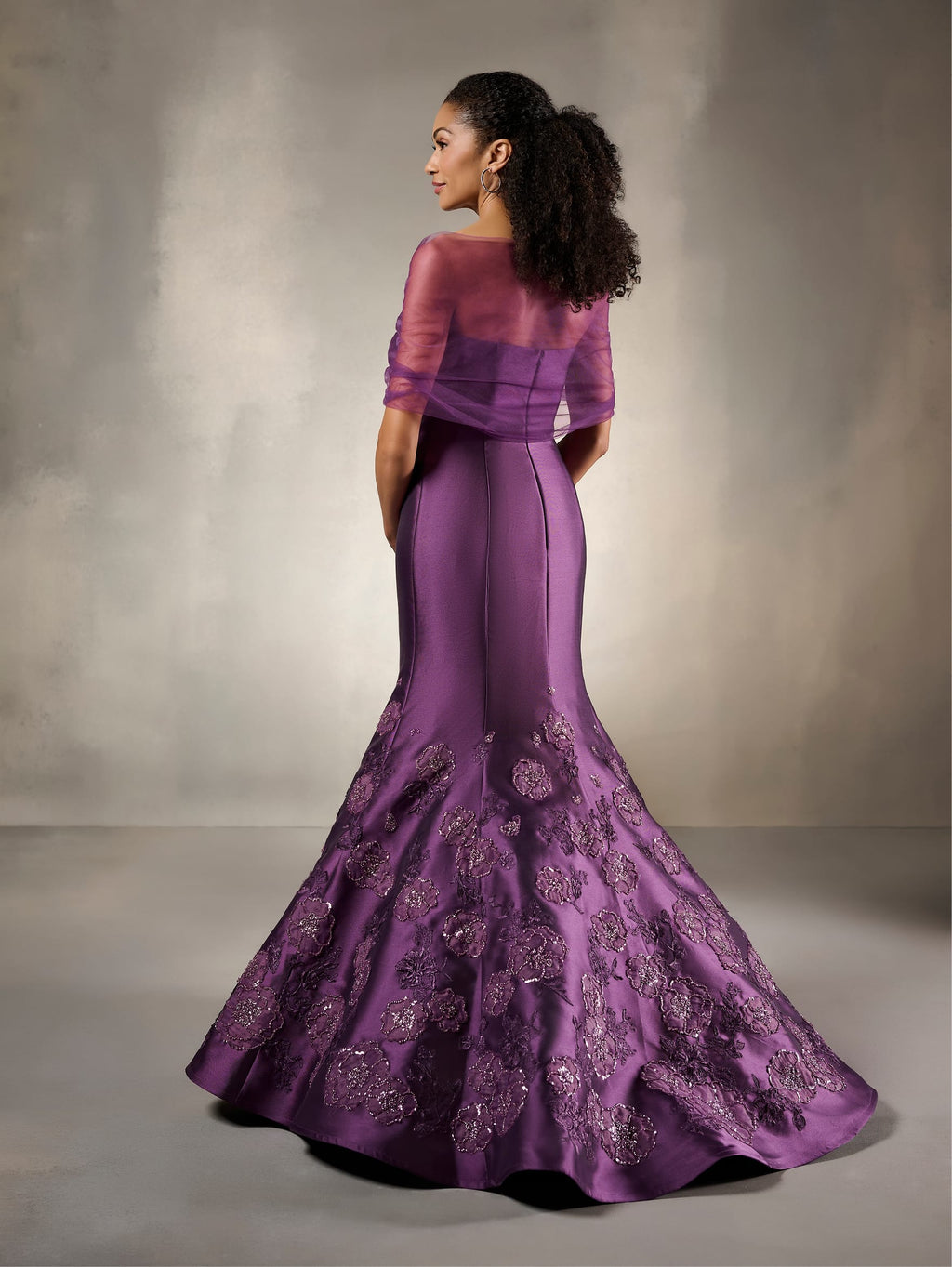 Off-the-Shoulder Mermaid Gown with Floral Appliques