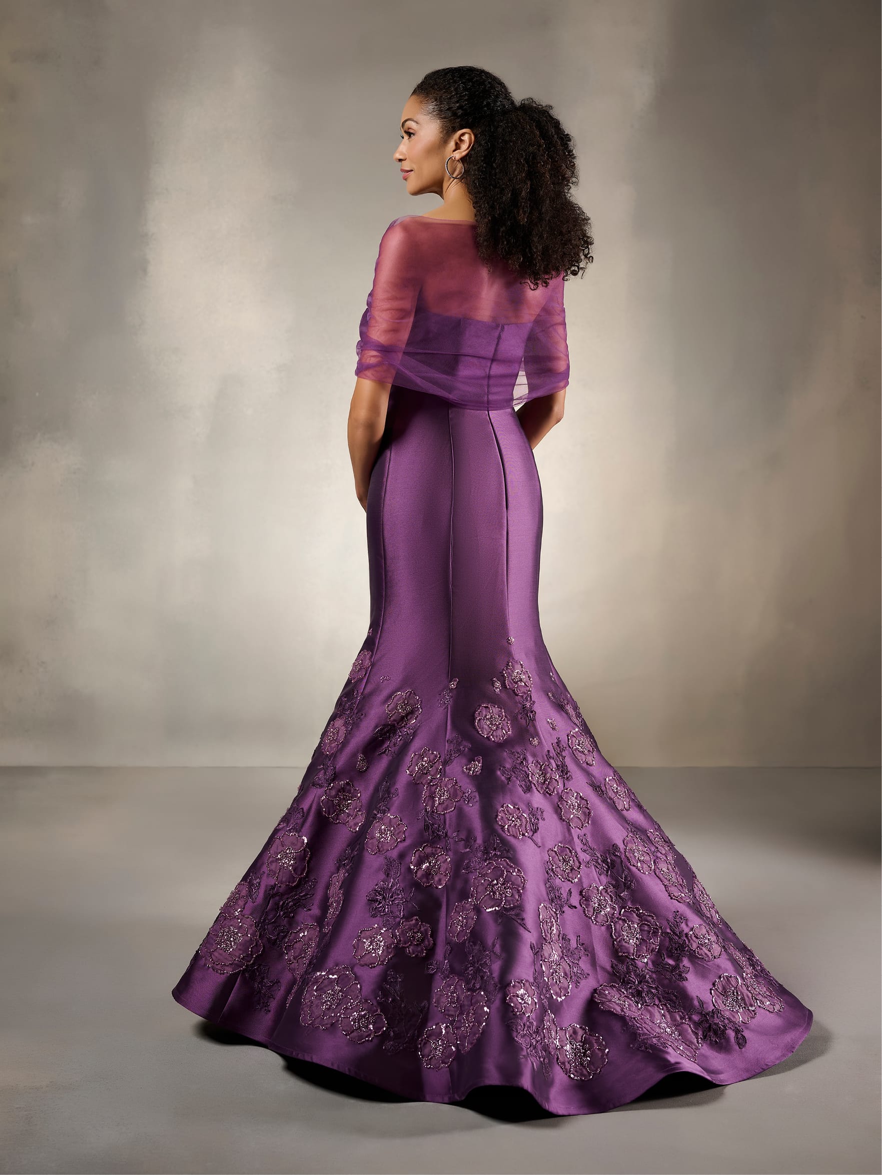 Off-the-Shoulder Mermaid Gown with Floral Appliques