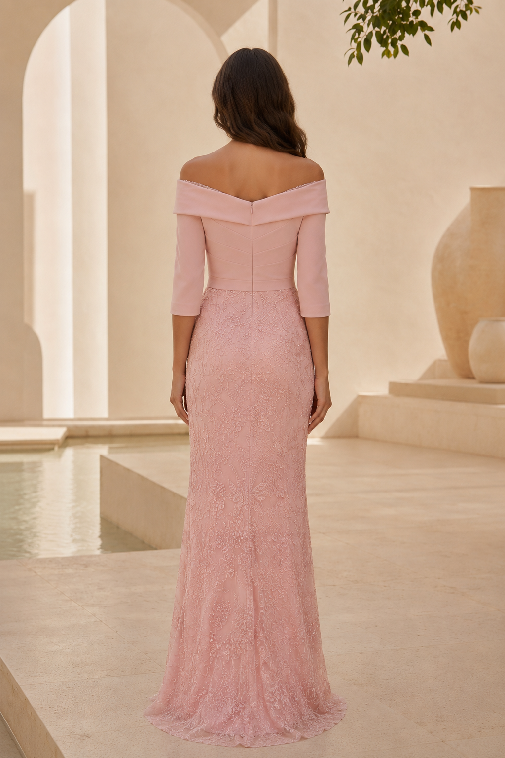 Off-Shoulder Beaded Lace Mermaid Evening Gown