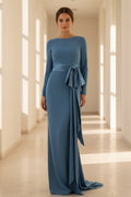 Elegant Long Sleeve Column Evening Gown with Side Bow