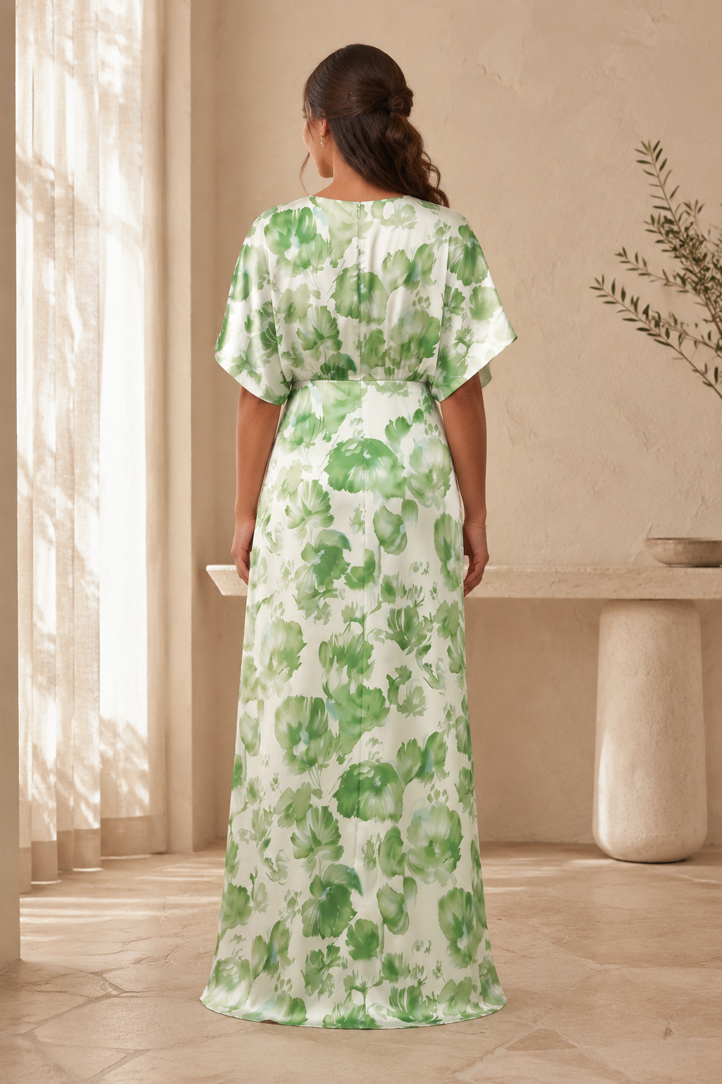 Floral Print Maxi Dress with Deep V-Neck & Flutter Sleeves