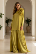Elegant Asymmetrical Pantsuit with 3D Flower Detail