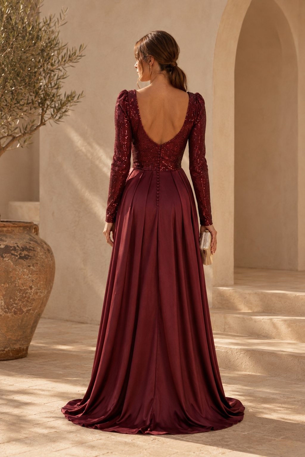 Sequin Corset Bodice Gown with High Slit