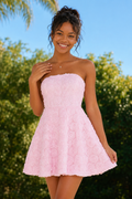 Strapless 3D Floral Rosette Mini Dress