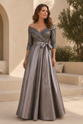 Off-Shoulder Sequin Bodice A-Line Evening Gown