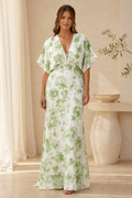 Floral Print Maxi Dress with Deep V-Neck & Flutter Sleeves
