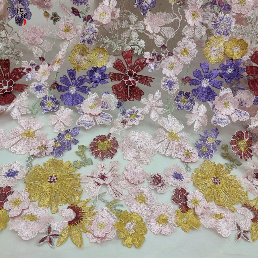 One Shoulder Floral Embroidered Midi A-Line Dress